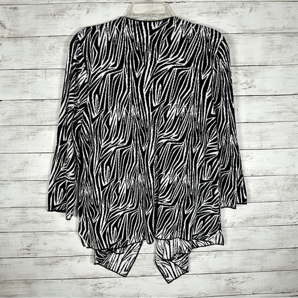 Kasper Black & White Open Front Draped Cardigan Sweater Cotton Viscose Size XL - Picture 3 of 6